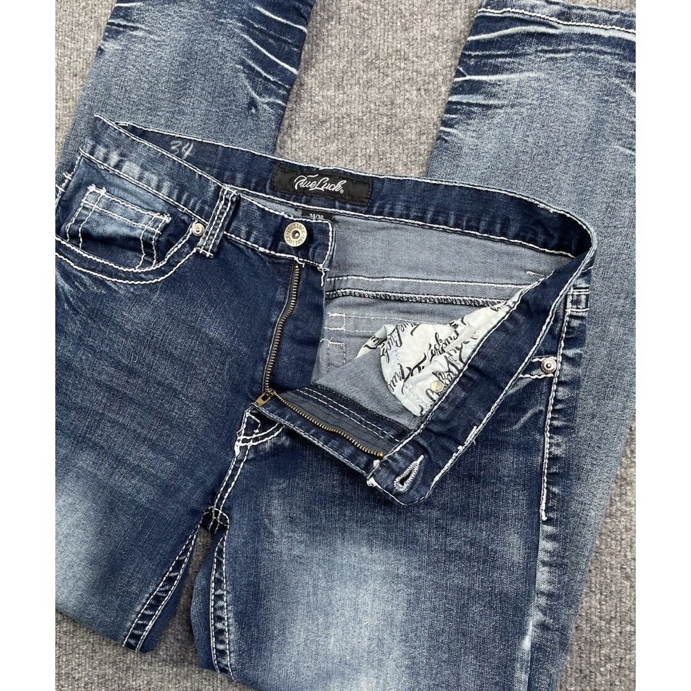 True Luck Jeans Men's 34x30 Blue Thick Stitch Straight Leg